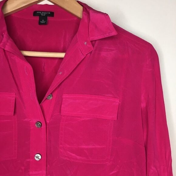Ann Taylor Sz 0 Dark Pink Silk Blouse - Picture 1 of 7